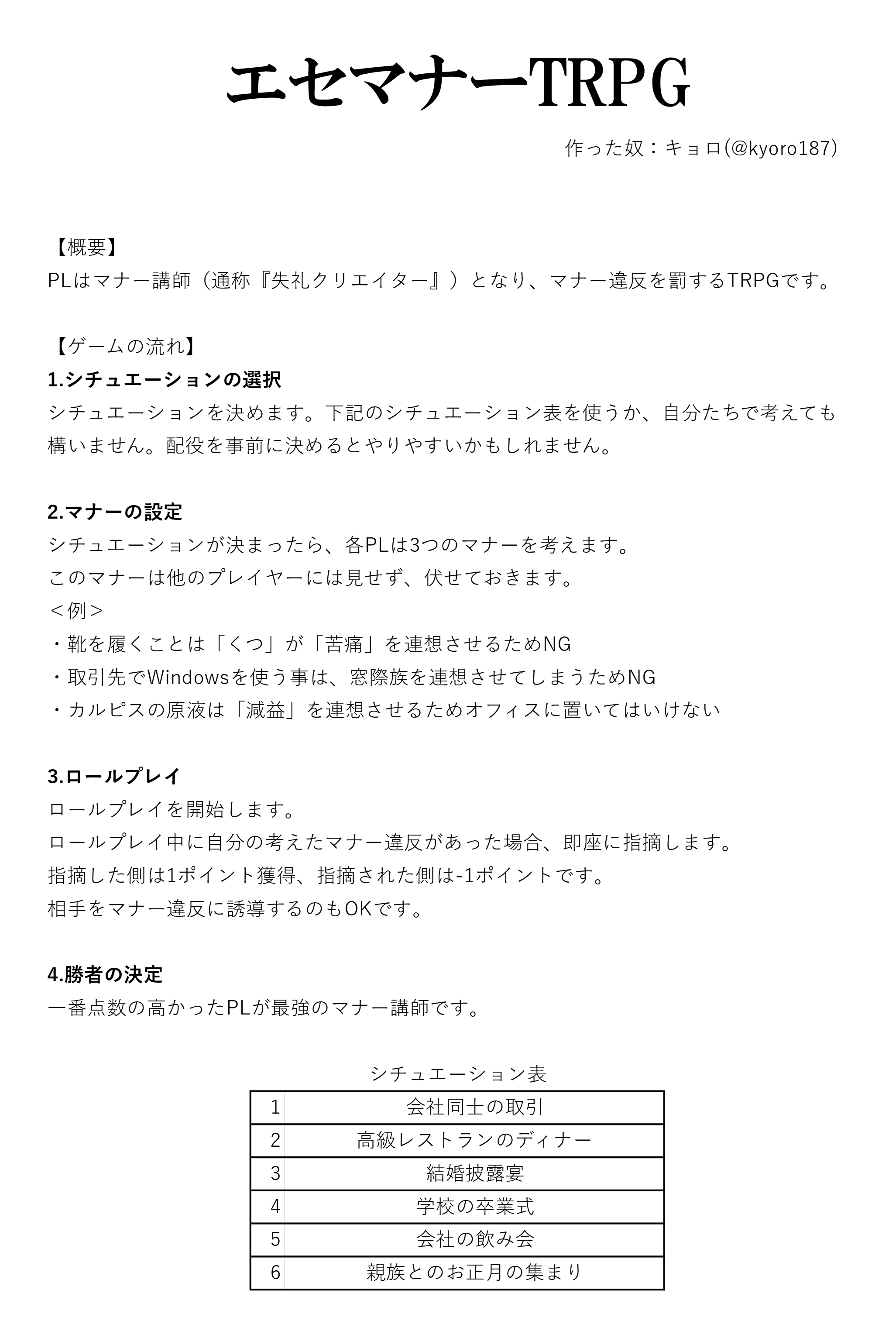 エセマナーTRPGのイメージ